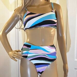 Tahari Wave Multi Color 2 Piece Swimsuit, Size M, NWT